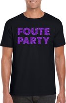 Zwart Foute Party t-shirt met paarse glitters heren - Fout/themafeest/feest kleding XXL