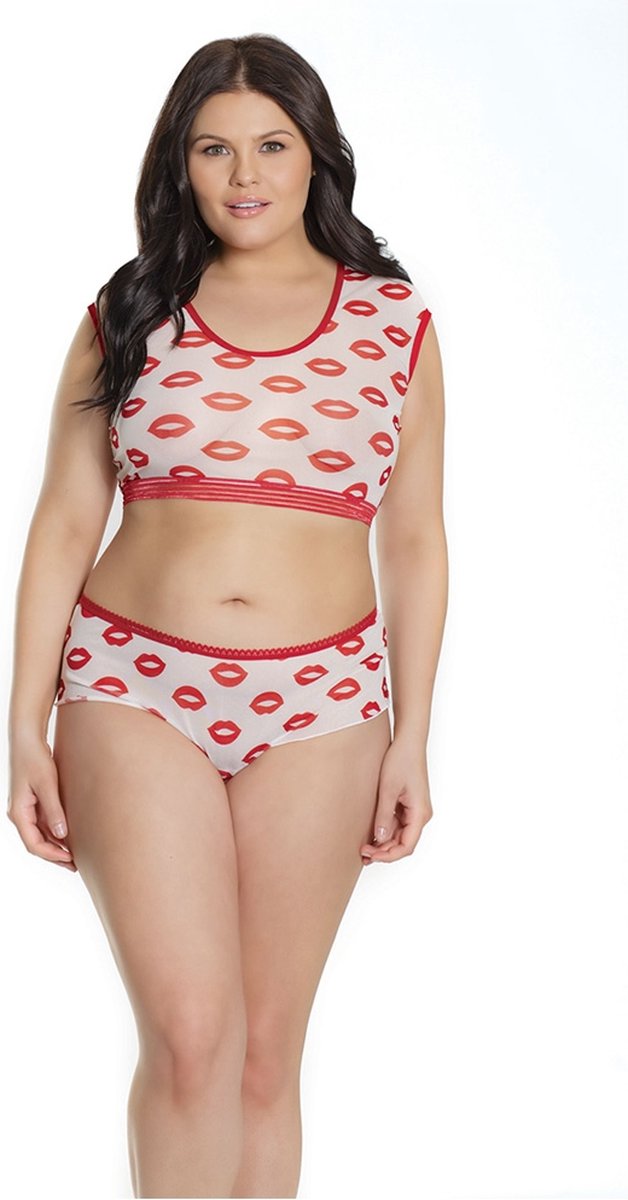 Coquette (All) Crop Top & Short met Lipprint - Plus Size