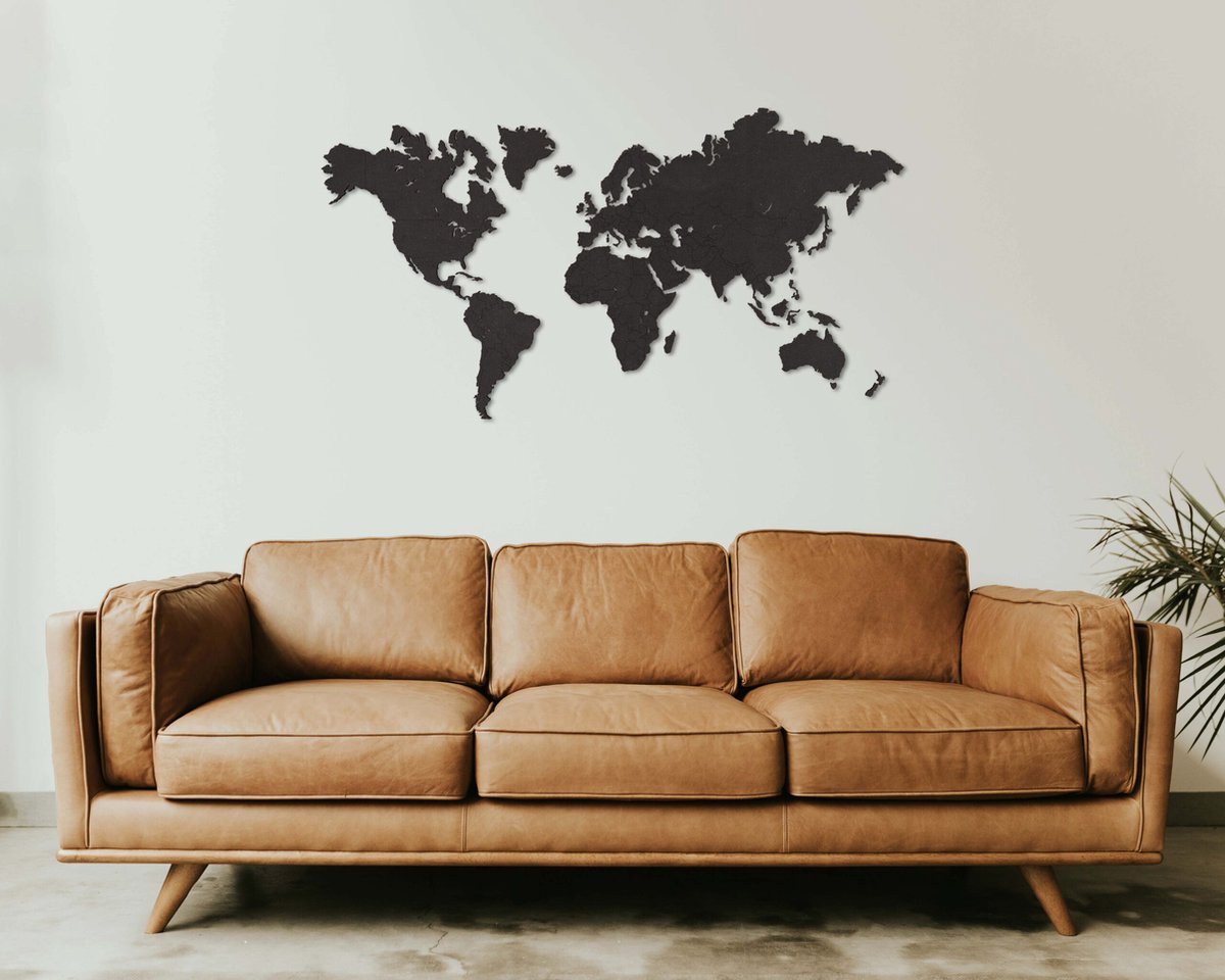 Houten Wereldkaart Zwart Mdf Met Ingegraveerde Landsgrenzen 160x86cm Wanddecoratie Voor Aan De Muur City Shapes