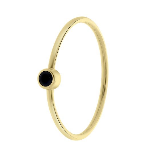 Lucardi Dames ring met zwarte spinel edelsteen - Ring - Cadeau - Moederdag - 14 Karaat Goud - Geelgoud