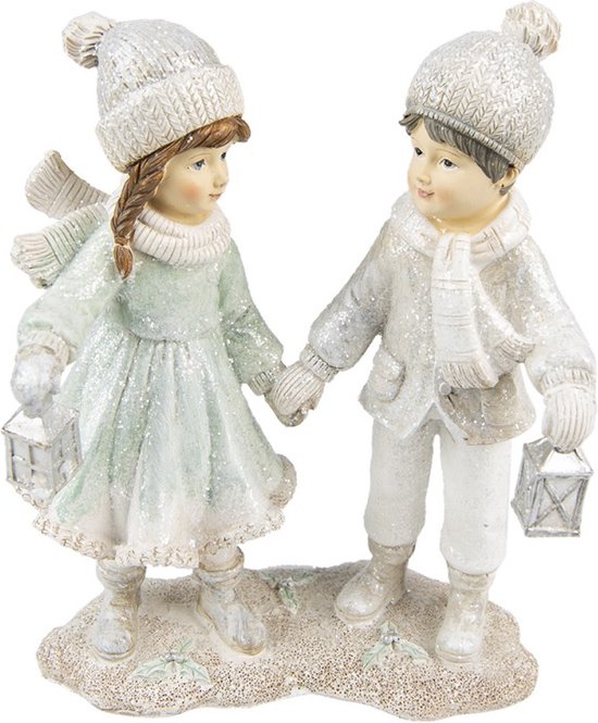 Beeld Kinderen 19 cm Wit Zilverkleurig Kunststof Kerst decoratie Decoratieve Accessoires Woonaccessoires