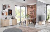 PILVI Woonkamerset tv-meubel + dressoir + eettafel - Sonoma eiken decor en mat wit