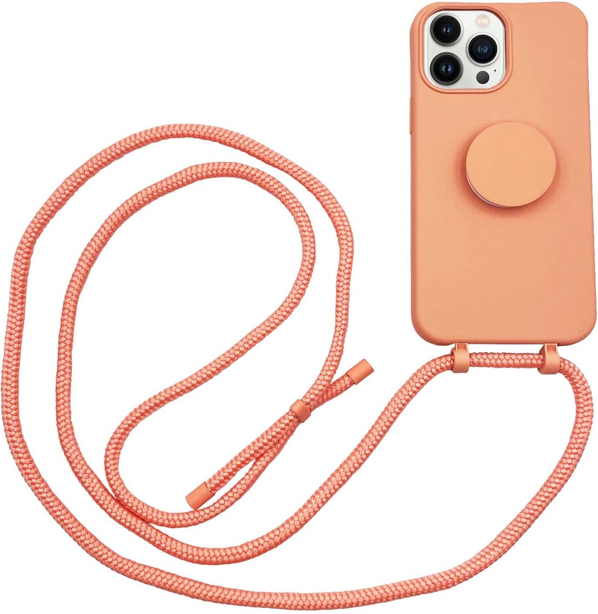 Høyde - Geschikt voor iPhone 13 Pro Max - Telefoonhoes met koord + Socket houder - Oranje