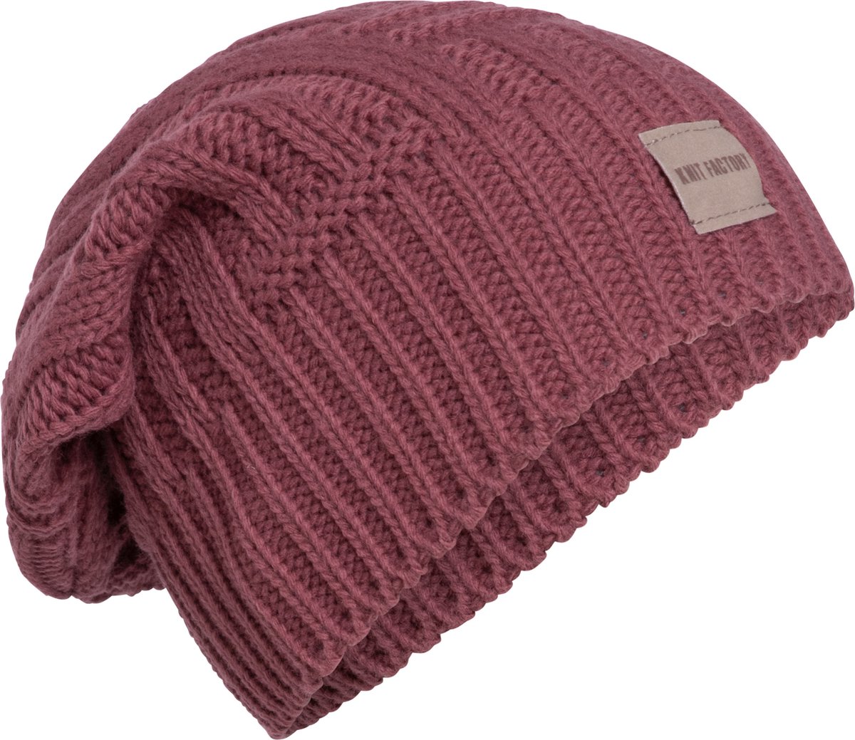 Knit Factory Bobby Gebreide Muts Heren & Dames - Sloppy Beanie hat - Stone Red - Warme rode Wintermuts - Unisex - One Size