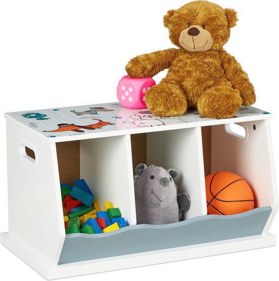 Relaxdays speelgoedkast met 3 vakken - lage kinderkast - speelgoed opbergmeubel kinderen