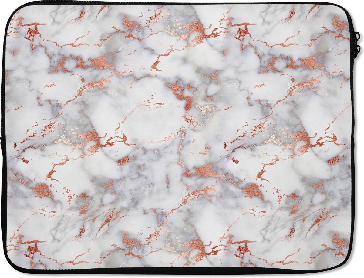 Laptophoes - Wit - Marmer print - Rose goud - Stenen - Laptoptas - Laptop hoes - Sleeve laptop - 17 Inch - Laptop