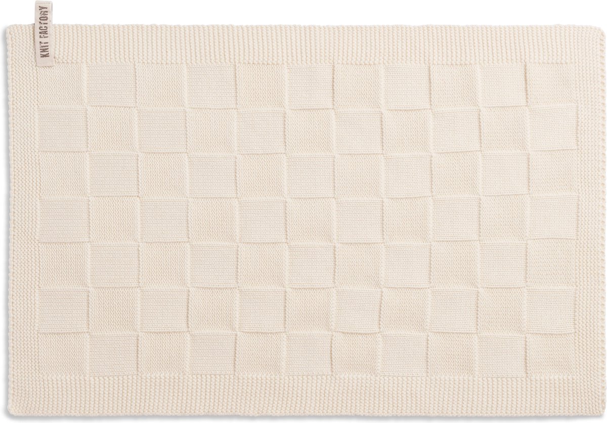 Knit Factory Gebreide Placemat - Onderlegger Uni - Eetmat - Ecru - 50x30 cm