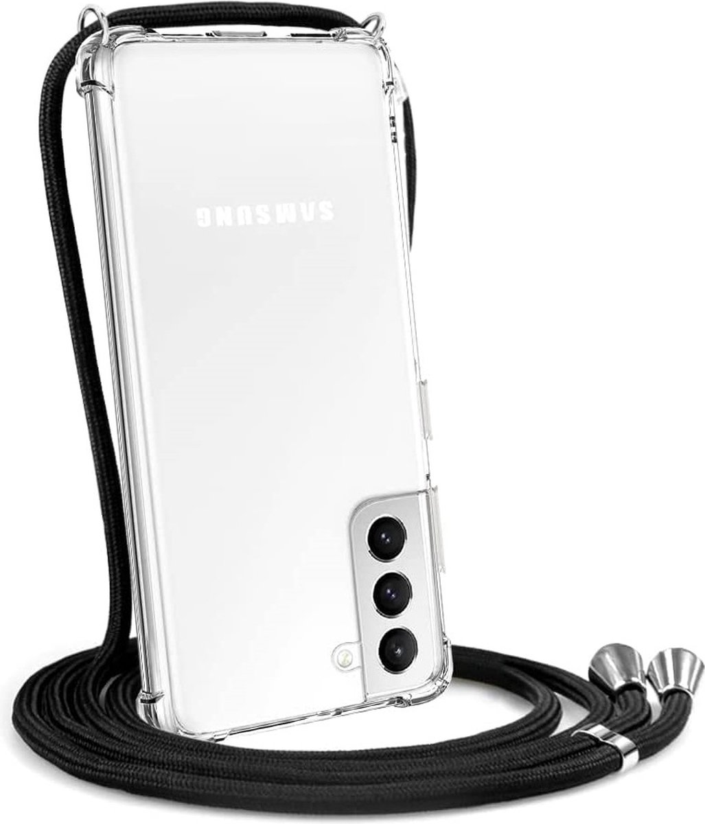 LuxeBass Hoesje geschikt voor Samsung Galaxy S21 FE 5G met koord - draagriem - nek - kettinghoesje - Antishock - Transparant