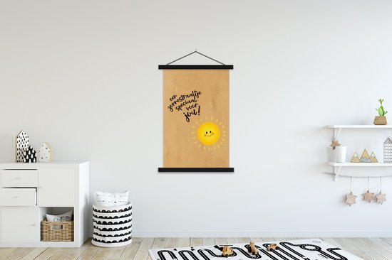 Posterhanger incl. Poster 120x180 cm - Schoolplaat - Beterschap - Quote - Zon - Textielposter - Zwarte latten