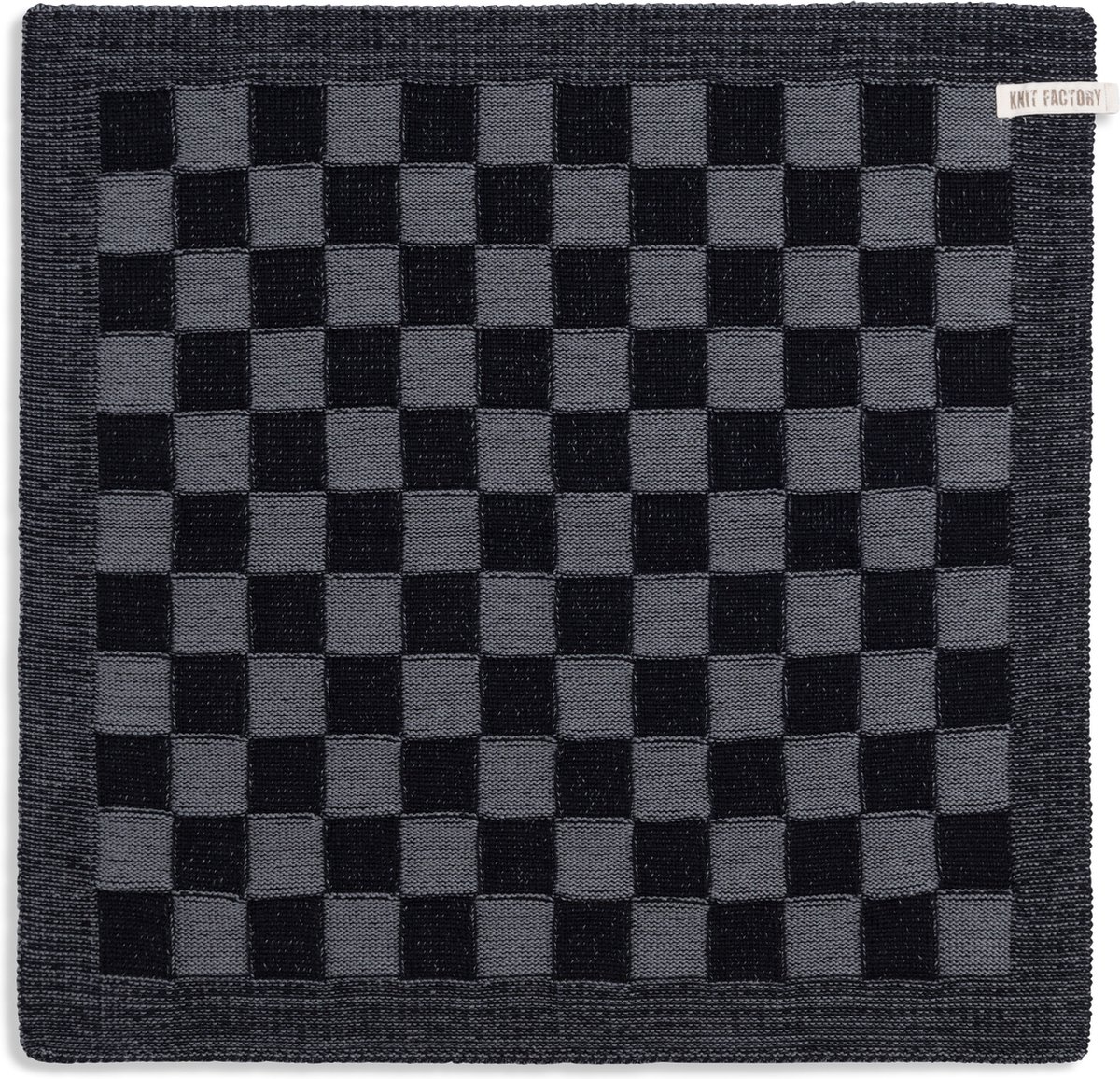 Knit Factory Gebreide Keukendoek - Keukenhanddoek Block - Zwart/Med Grey - 50x50 cm
