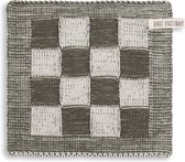 Knit Factory Gebreide Pannenlap Block - Pannenlappen gemaakt van 50% katoen & 50% acryl - Blokken motief - Traditionele look - 1 stuk - Ecru/Khaki - 23x23 cm