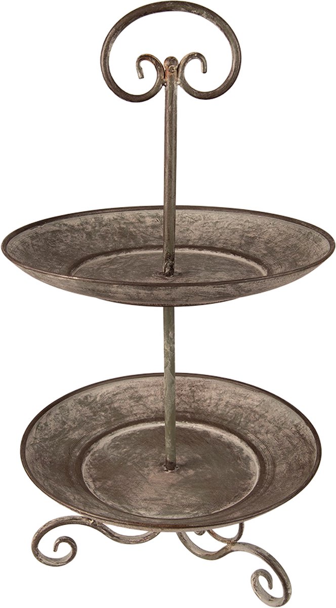 Clayre & Eef Etagère 2 laags Ø 28x53 cm Grijs Groen IJzer