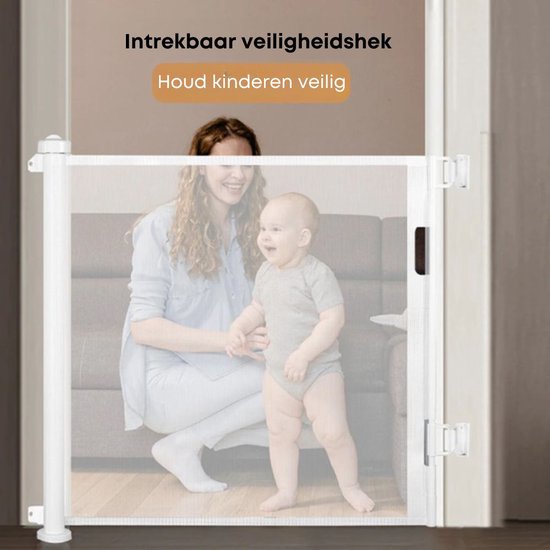 Oprolbaar Hek 86x150 Cm Veiligheidshek Intrekbaar 86x150 Cm - Baby- En Hondengate Voor Trappen & Deuren - Zwart Babybarrière 150cm