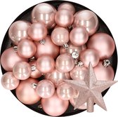 Kerstversiering kunststof kerstballen met piek lichtroze 6-8-10 cm pakket van 45x stuks - Kerstboomversiering