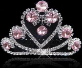 Fonkelende Tiara Kam met Roze Clear Kristallen - Hart | Haarsieraad - Haarversiering - Haaraccessoire | Bruid - Bruidsmeid - Bruidsmeisje | Diadeem - Haarband | Feest - Gelegenheid - Bruiloft