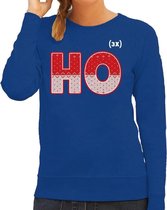 Foute Kersttrui / sweater - ho ho ho - blauw voor dames - kerstkleding / kerst outfit 2XL (44)