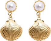 Shell pearl earrings gold