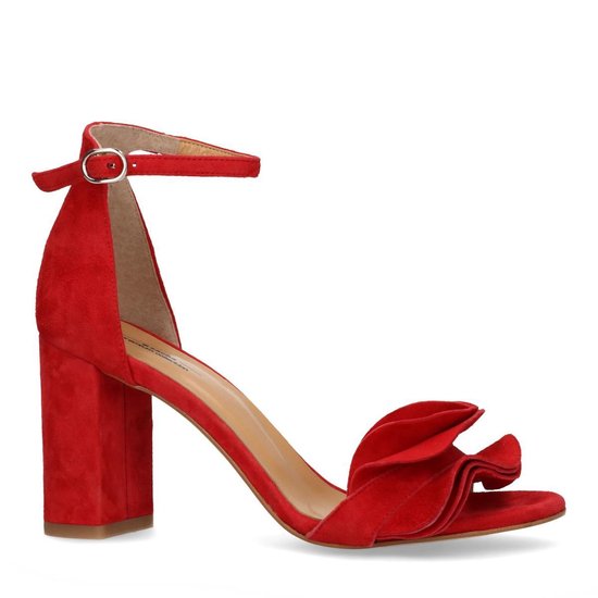 Sacha - Dames - Rode sandalen met hak en ruffles - Maat 41 | bol