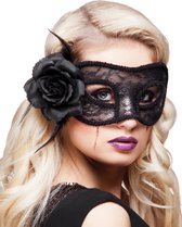 Boland - Zwart kanten masker met roos voor vrouwen - Maskers > Masquerade masker