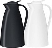2x Thermoskan/isoleerkan zwart en wit 1 liter 2 stuks - Koffiekannen/theekannen/isoleerkannen/thermoskannen - Koffie/thee meenemen