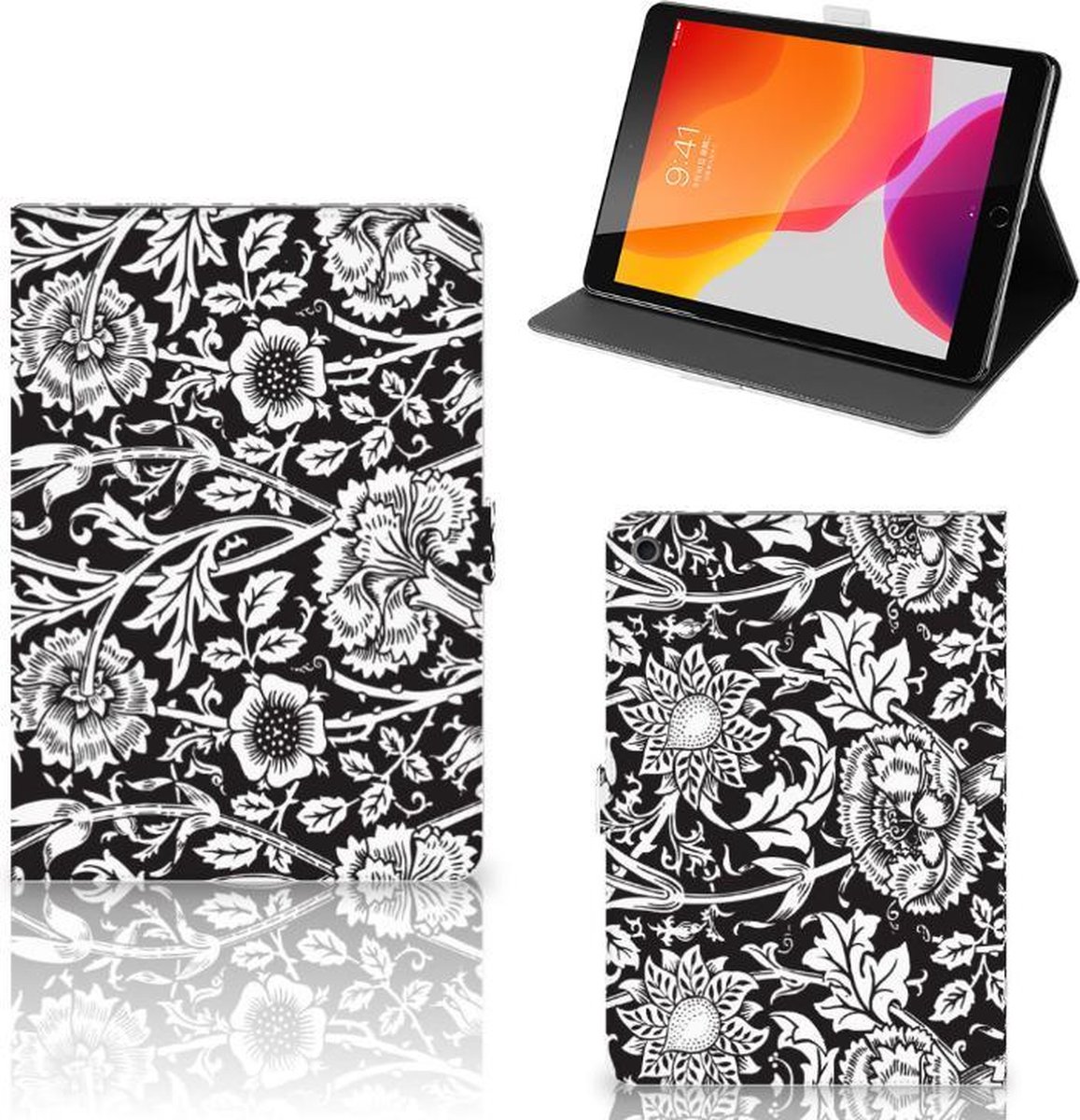 iPad 10.2 2019 | iPad 10.2 2020 | 10.2 2021 Tablet Cover Black Flowers