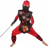 Wilbers & Wilbers - Ninja & Samurai Kostuum - Vurige Rode Ninja Strijder Met Werpsterren Kind Kostuum - Rood - Maat 128 - Carnavalskleding - Verkleedkleding