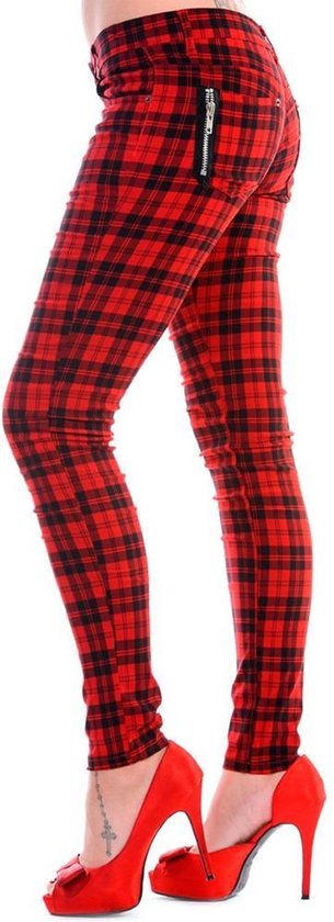 Banned - CHECK Skinny fit broek - S - Rood