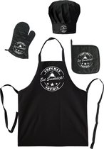 mijncadeautje - Cadeauset "Brasserie" - 3 delig - Schort + Ovenwant + Koksmuts - Topchef met voornaam - zwart