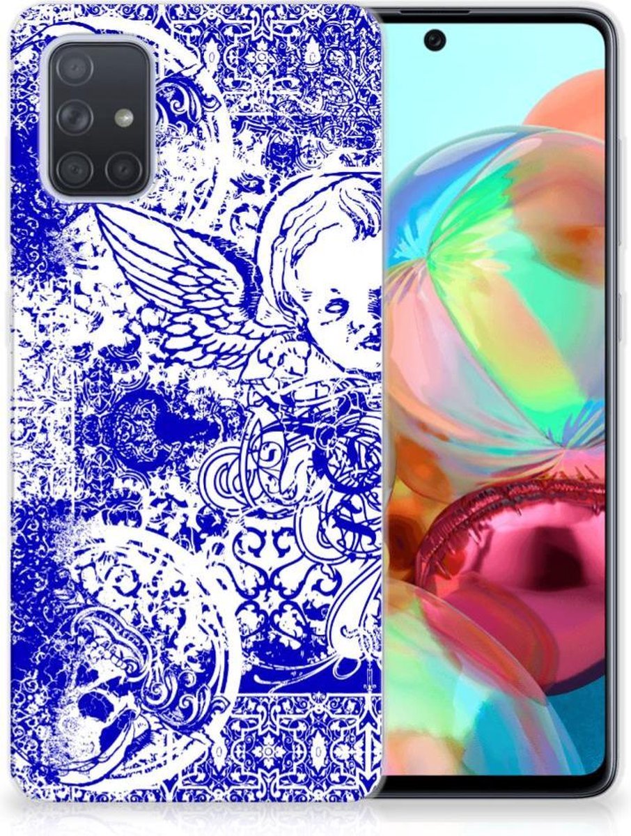 Silicone Back Case Samsung Galaxy A71 Angel Skull Blauw