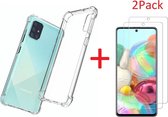 Hoesje Geschikt Voor Samsung Galaxy A71 Anti Shock Hoesje TPU Back Cover Met 2pack glazen Screenprotector - Transparant