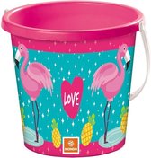 Kunststof emmer/emmertje met flamingo dessin 15 cm - zandbak/strand buitenspeelgoed - strandspeelgoed