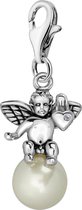 Quiges – 925 - Zilver – Charm - Bedel - Hanger - 3D Engel op Kunst Parel - met – sterling - zilver - karabijnslot - geschikt - voor - Zinzi, Thomas – Sabo - Ti Sento - Bedelarmband HC276