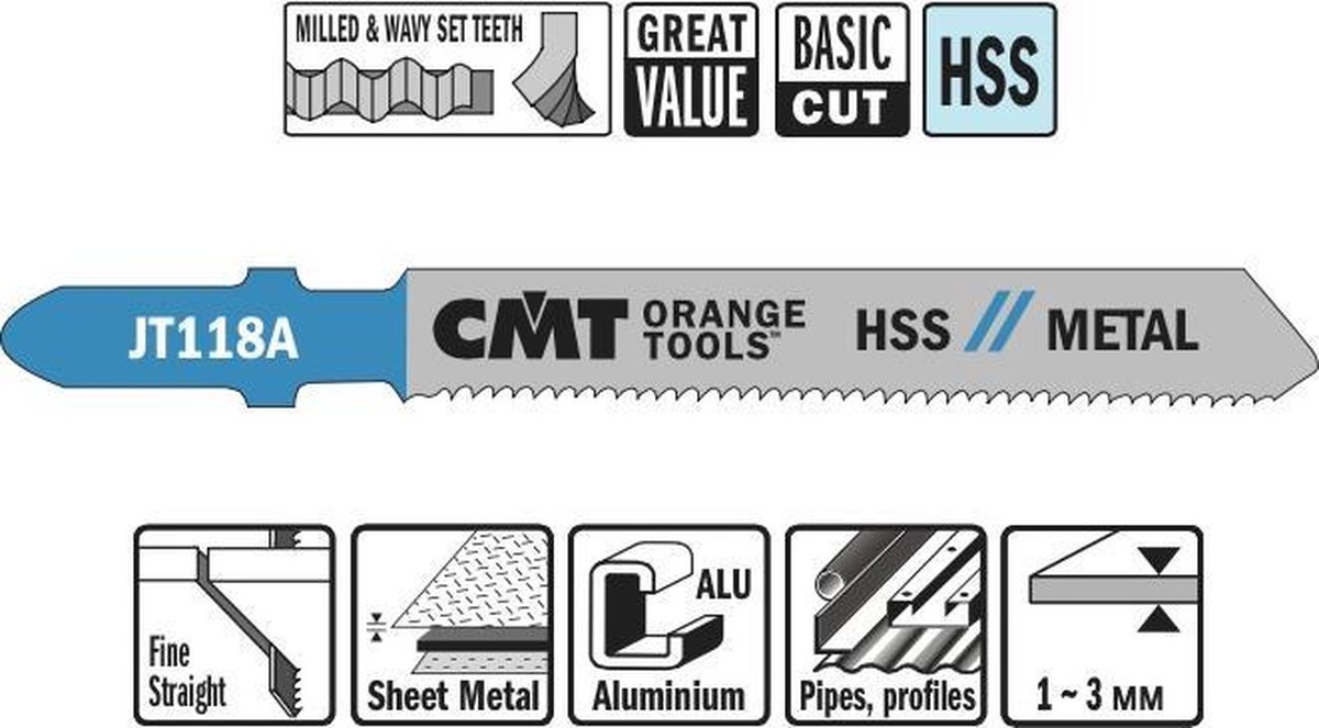 CMT JT218A-5 decoupeerzaag HSS 50 x 76 mm. 21tpi (plaatstaal, aluminium, buizen/profielen)
