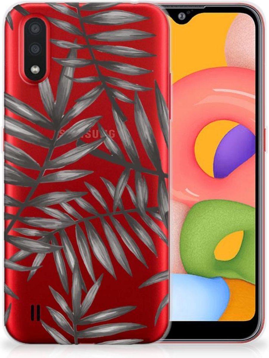 TPU Hoesje voor Samsung Galaxy A01 TPU Case Leaves Grey
