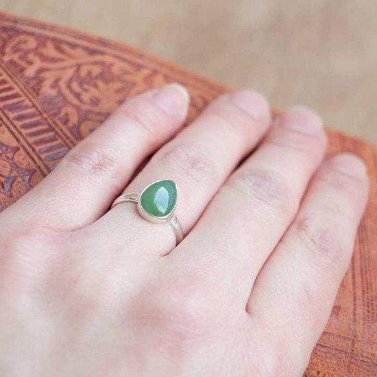 Jewelryz Nerice Edelsteen Ring | 925 sterling zilver met groene jade | Maat  18 | bol.com