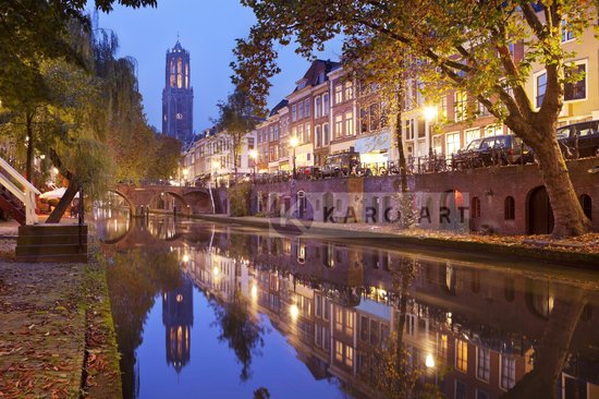 Schilderij - Utrecht skyline Domtoren , Multikleur , 2 maten , Wanddecoratie