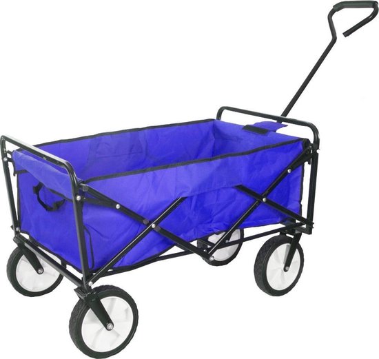 deluxe4home® Bolderkar, opvouwbaar, blauw, brede banden, geschikt voor terrein, met 2 netvakken, handwagen, transportwagen, campingwagen, trolley, gereedschapswagen
