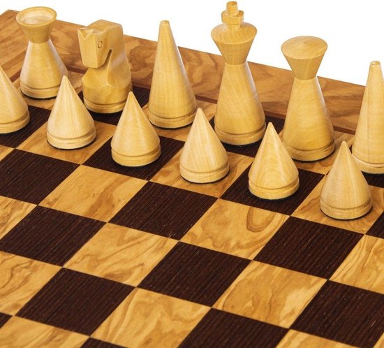 Thumbnail van een extra afbeelding van het spel Olijf Burl Schaakspel met moderne stijl Schaakfiguren 40x40 cm  Top Kwaliteit