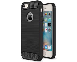 Geborsteld TPU Hoesje Geschikt voor Apple iPhone SE / 5S / 5 | Beschermhoes | Back Cover | Flexibel TPU | Stijlvol Carbon | Dun | Zwart