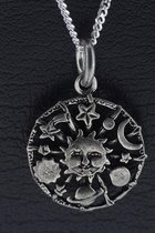 Zilveren Zon, sterren en planeten ketting hanger