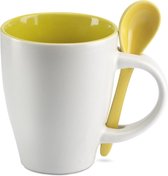 Nektar Keramische Mok | Geschikt voor warme en koude dranken Gezond en milieubewust | Met lepel | 200 ml | Geel witte kleur | Modern ontwerp | Plaats de lepel in de greep