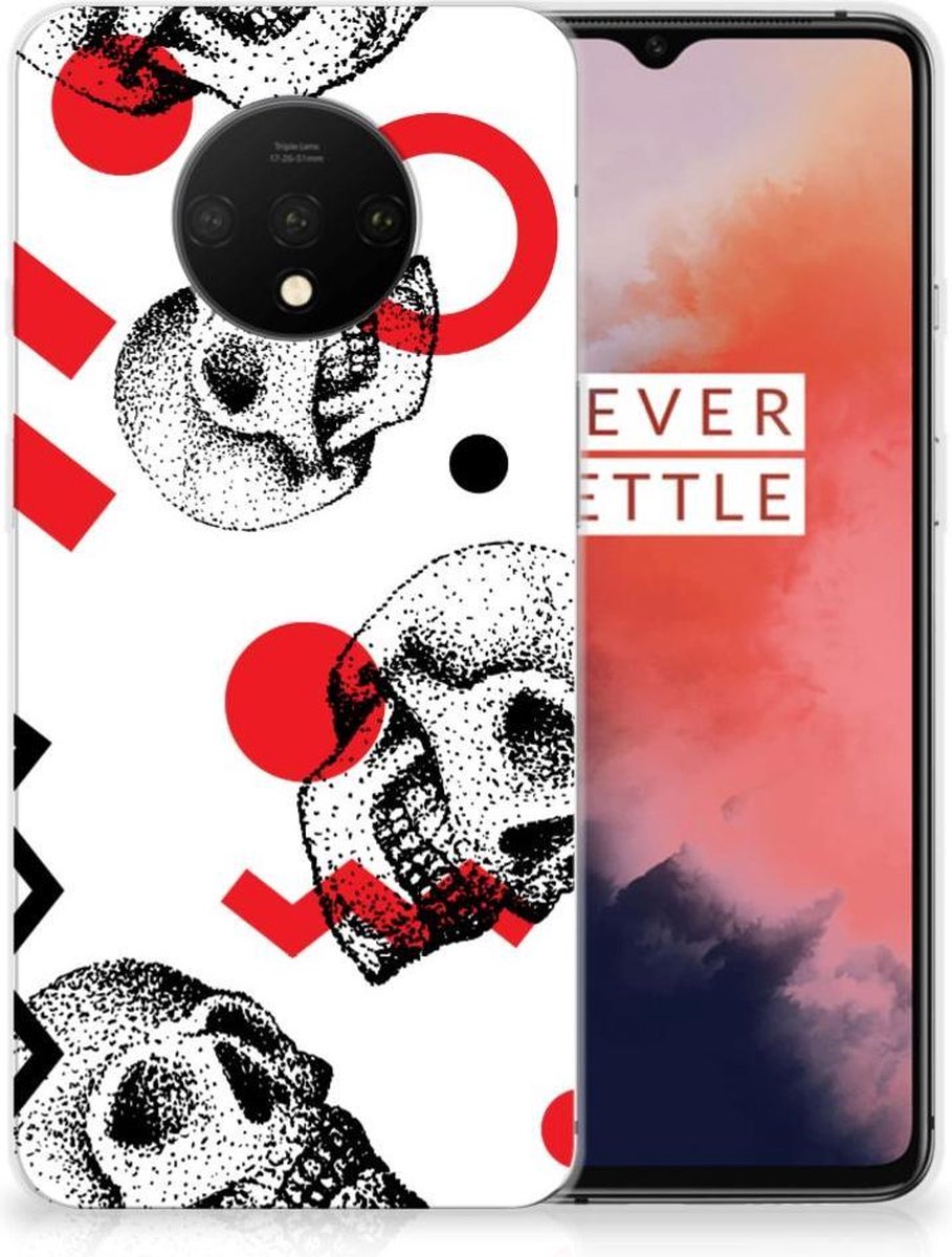 Silicone Back Case OnePlus 7T Skull Red