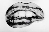 Afbeelding op acrylglas - Metallic lippen , zwart/wit
