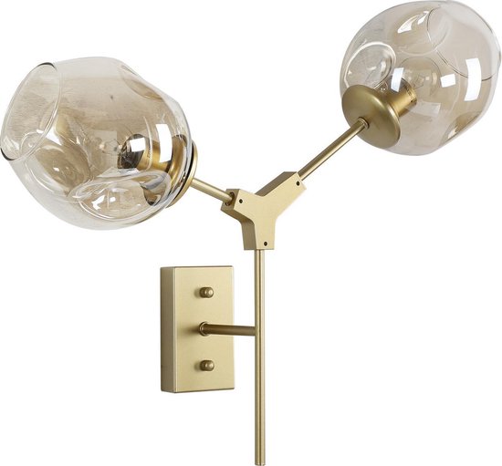 verband gunstig Stijg Moderne Wandlamp Laurenzo 55 cm 2 Lichts Goud Met Amber Glas | bol.com