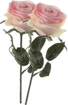 2 x Licht roze roos Simone steelbloem 45 cm - Kunstbloemen