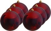 6x Grote donkerrode kunststof kerstballen van 20 cm - glans - donkerrode kerstboom versiering