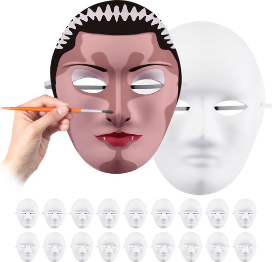 Hick Vergissing gevolg Relaxdays masker wit - set van 20 stuks - knutselen - zelf maken - 24 x 18  x 8 cm | bol.com