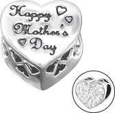 Hartvormige Mothersday moederdag bedel met 27 zirkonia | Zilverana | geschikt voor Biagi , Pandora , Trollbeads armband | 925 zilver