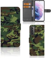 Geschikt voor Samsung Galaxy S21 Plus Portemonnee hoesje Army Dark