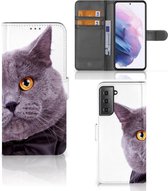Telefoonhoesje Geschikt voor Samsung Galaxy S21 Plus Flipcover Case Kat